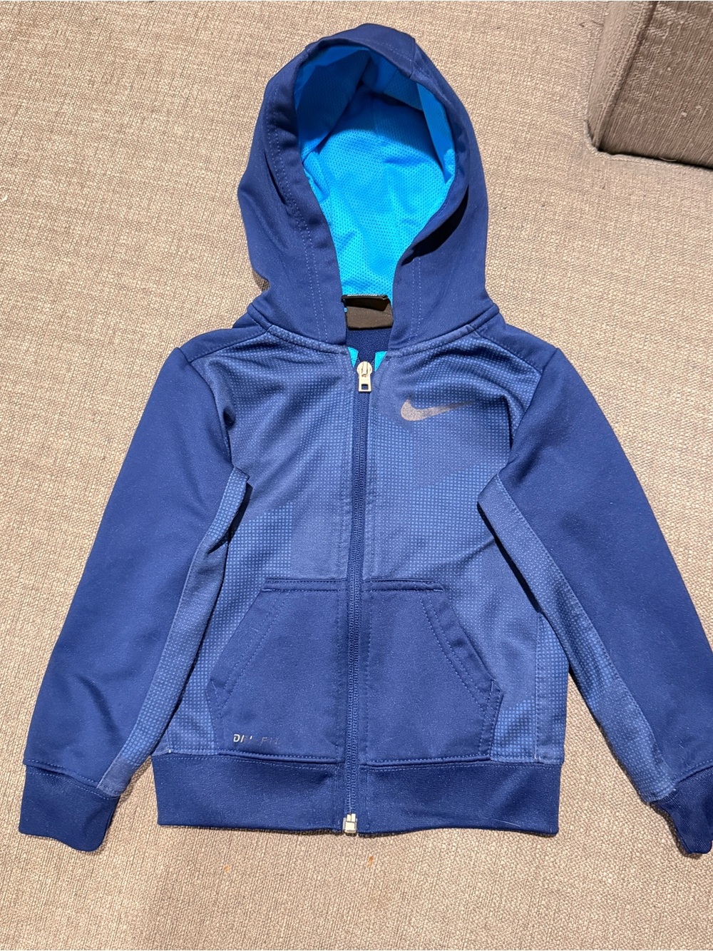 Nike Kids Navy Blue Hooded Athletic Jacket with Teal Accent 3T